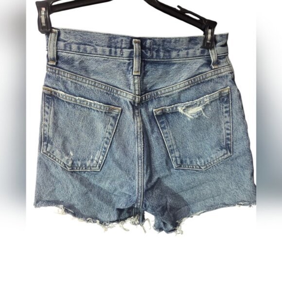 Agolde  Blue High-Waisted Jean Shorts Distressed Size 23 - Picture 2 of 8